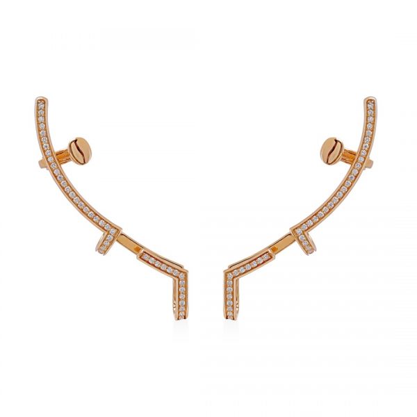 Earrings in 18k Rose Gold and VS-G quality diamonds, ear climbers, with upper clip
