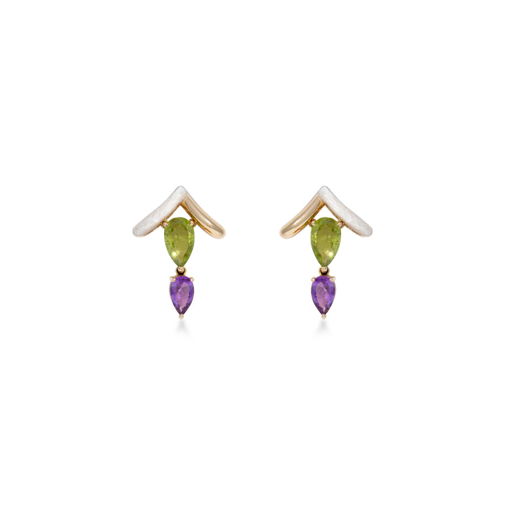 Eye Candy Earrings in 18K yellow gold with MOP enamel, peridot - Eye Candy collection