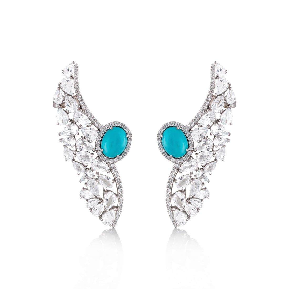 Earring in 18K white gold with VS-G Diamonds and Turquoise Stone