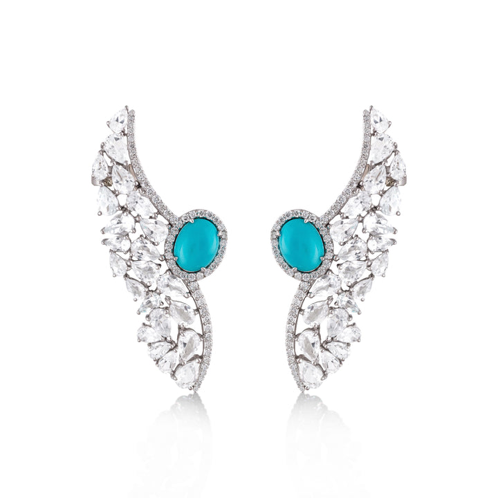 Earring in 18K white gold with VS-G Diamonds and Turquoise Stone