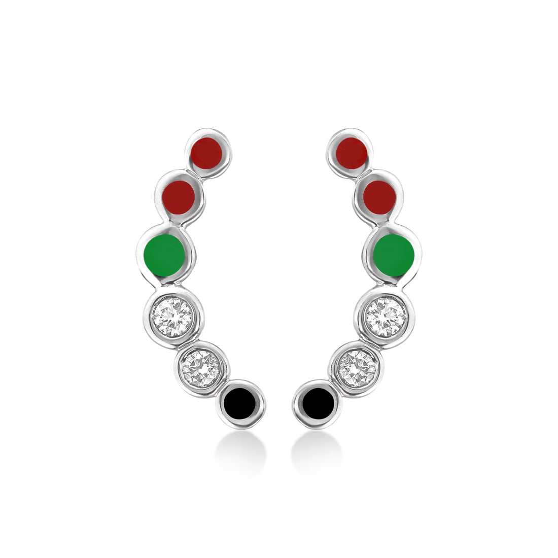 Earrings in 18K white gold white VS-G diamonds and red/green/black enamel