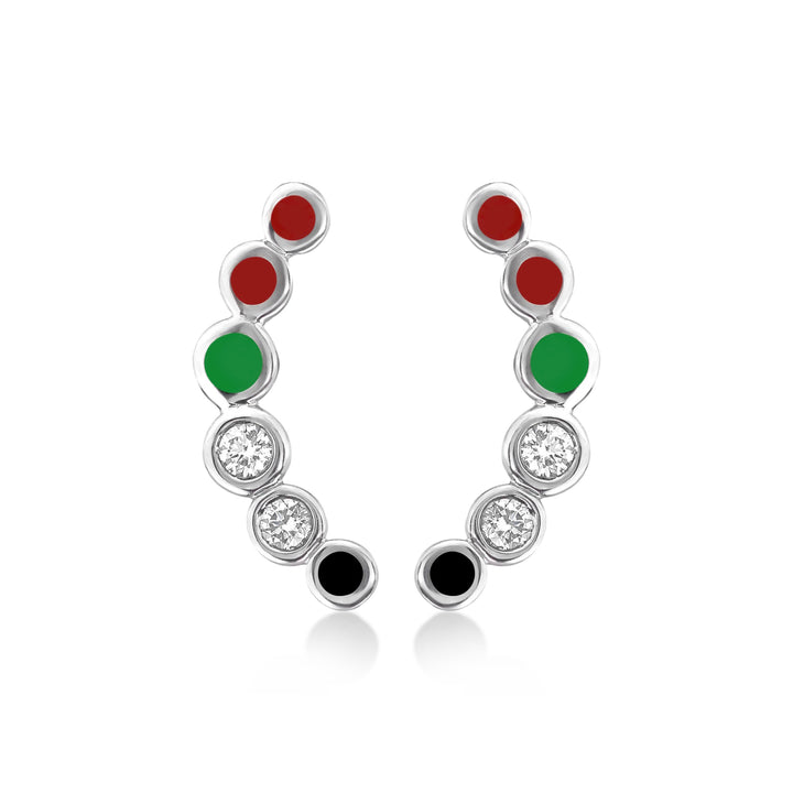 Earrings in 18K white gold white VS-G diamonds and red/green/black enamel