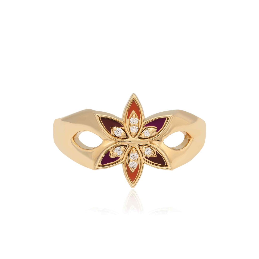 Ring in 18k Yellow Gold with VS-G Diamonds & Enamel Color - Leaf Collection