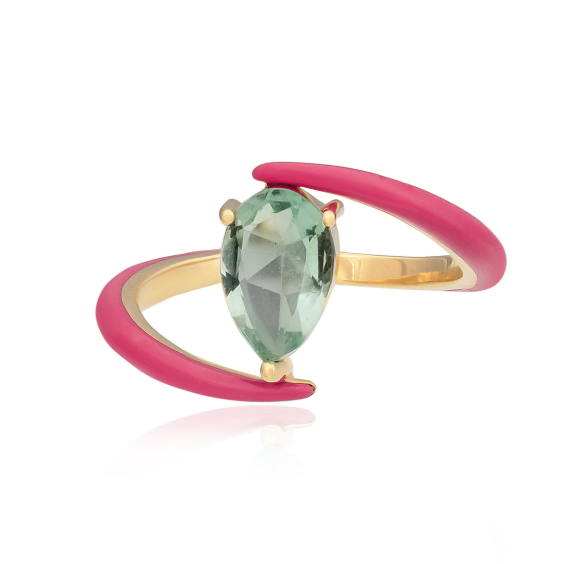 Eye candy Ring in 18k yellow Gold, Fluorite Stone, and Enamel Color