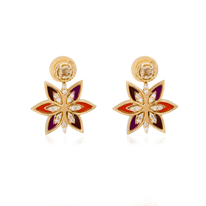 Single Earring in 18k Yellow Gold with VS-G Diamonds - Leaf Collection