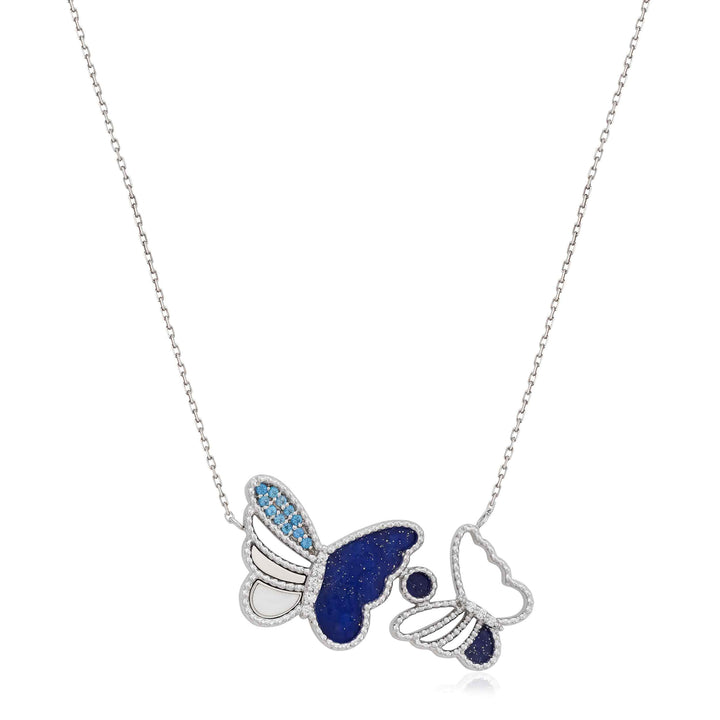 Ring in 18k White Gold with Blue Sapphier & Enamel Color - Butter Fly Collection