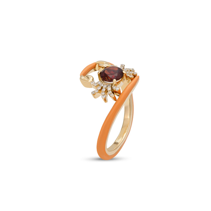 Eye Candy Ring in 18k Yellow Gold with VS-G Diamonds, Garnet Stone, And Enamel Color