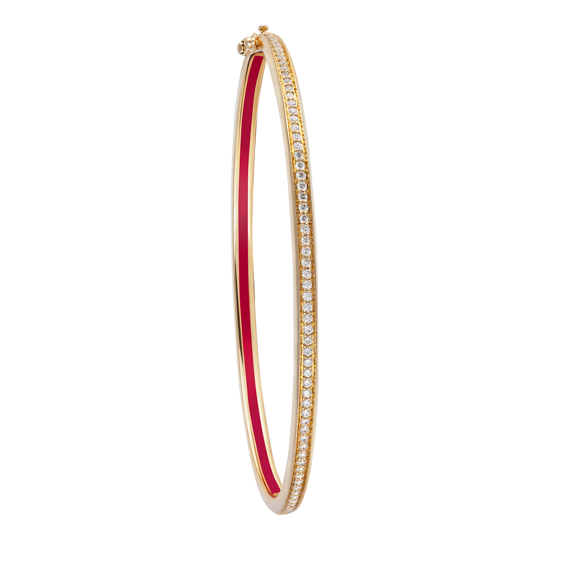 Bangle in 18K Yellow Gold with VS-G Diamond and Red Enamel