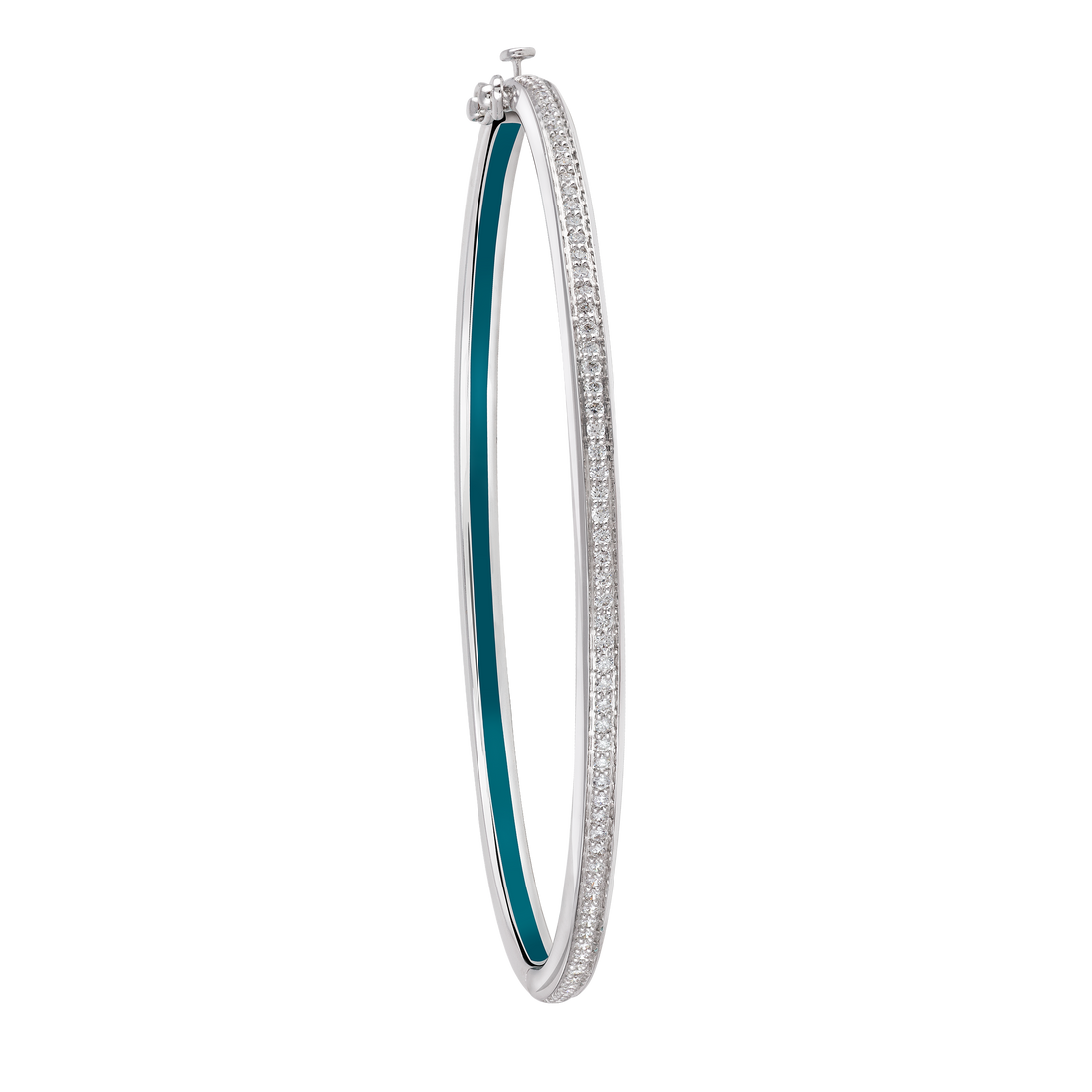 Bangle in 18K White Gold with VS-G Diamond and Green Enamel