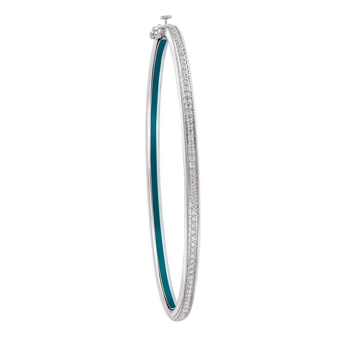 Bangle in 18K White Gold with VS-G Diamond and Green Enamel