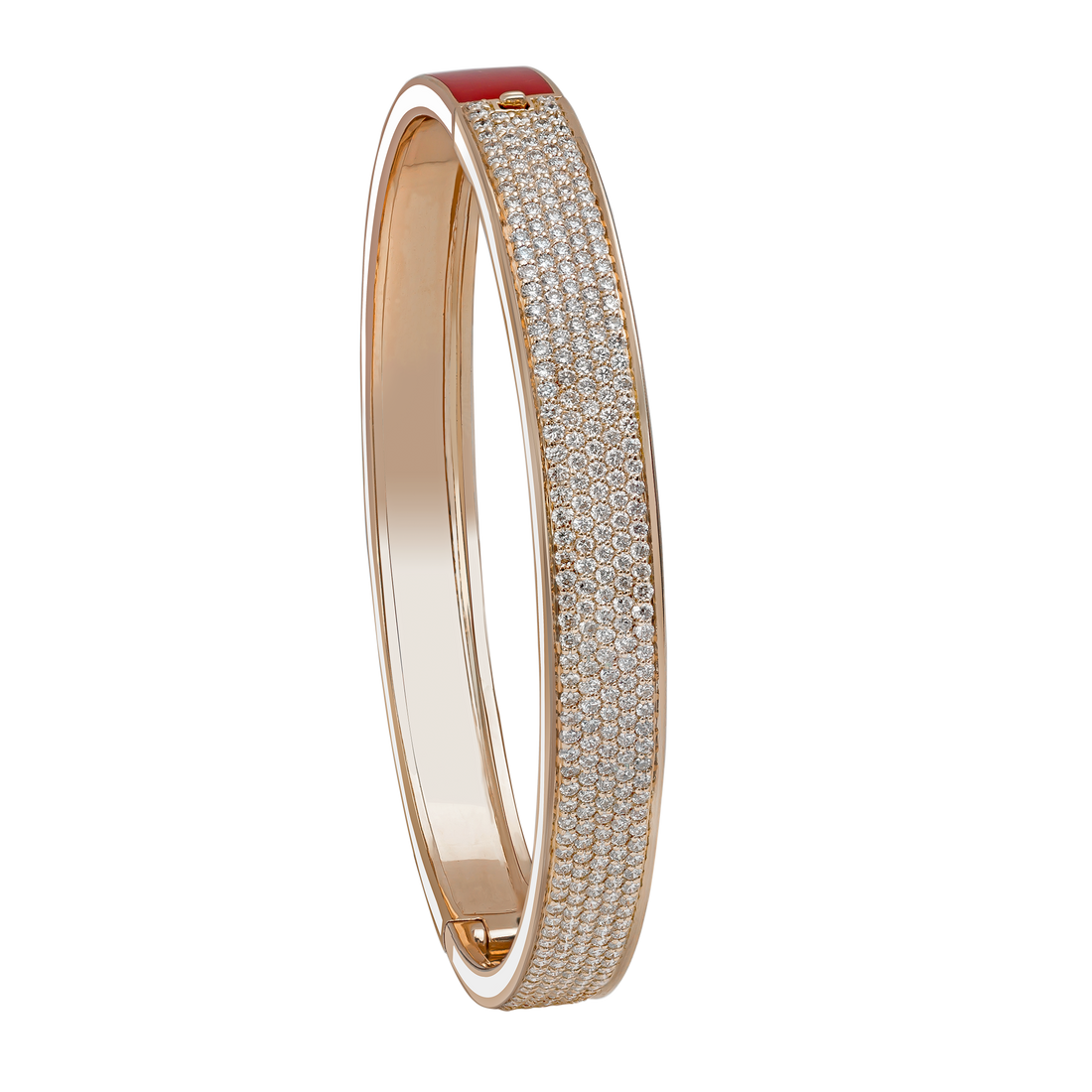 Bracelet in 18K yellow gold with VS-G diamonds and white/red enamel