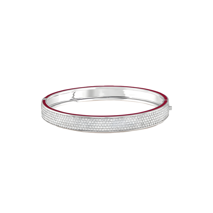 Bangle in 18K white gold with VS-G diamonds and red enamel