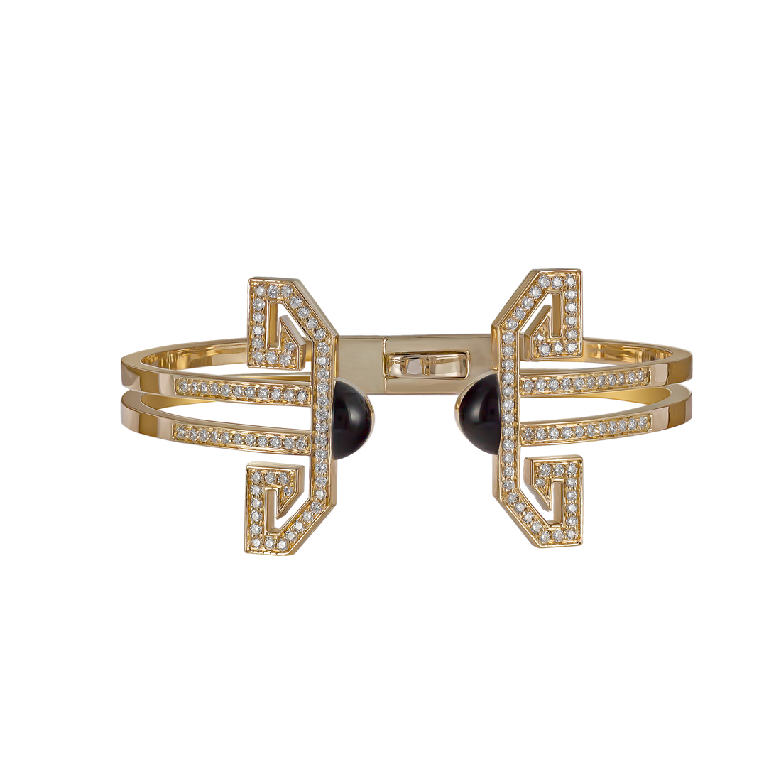 Art deco bracelet  inspired cuff in 18k yellow gold with VS-G diamonds