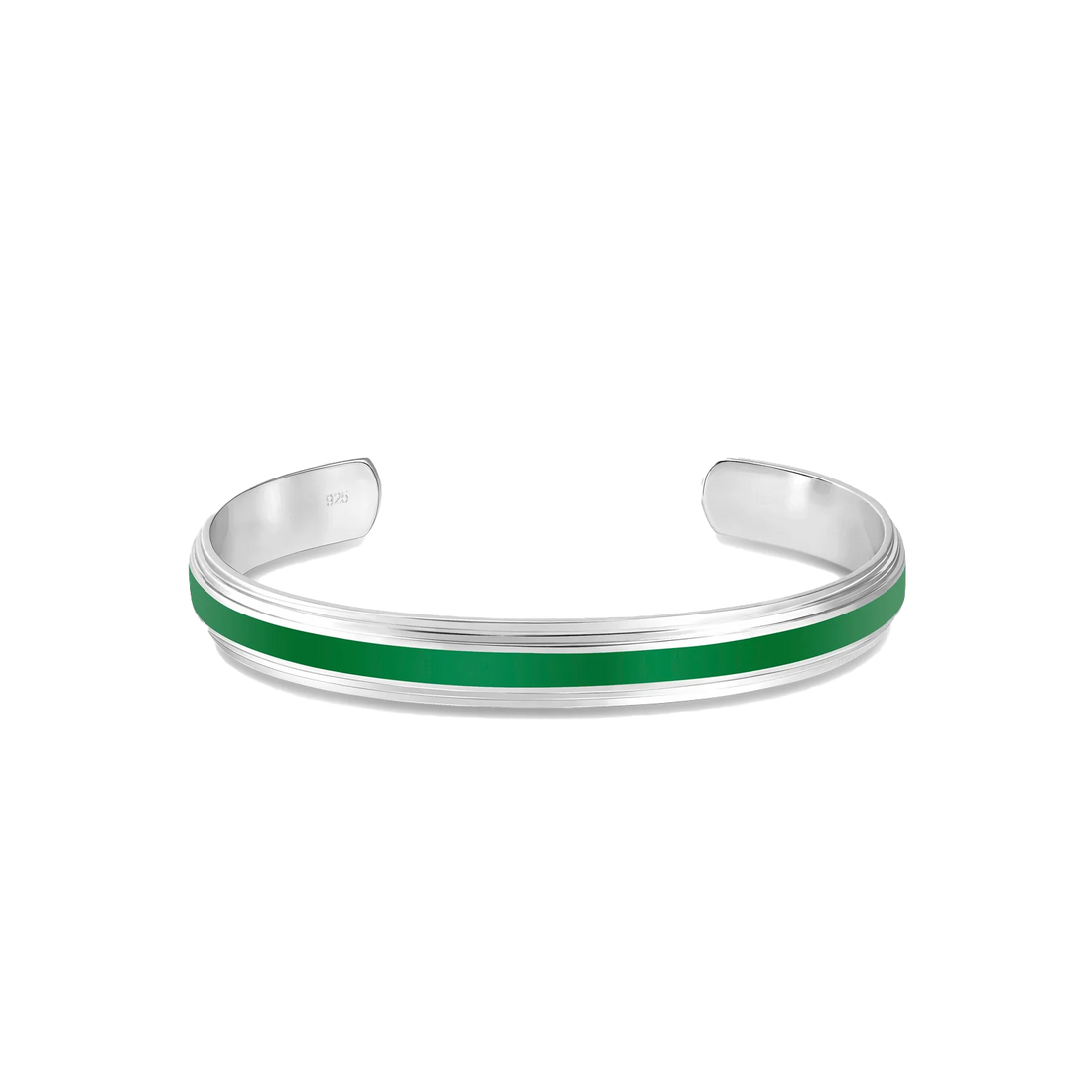 Bracelet in white silver and green enamel