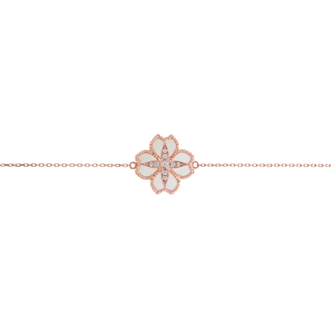 Mallow Flower Bracelets In 18K Rose Gold With VS-G Diamonds And MOP Stone