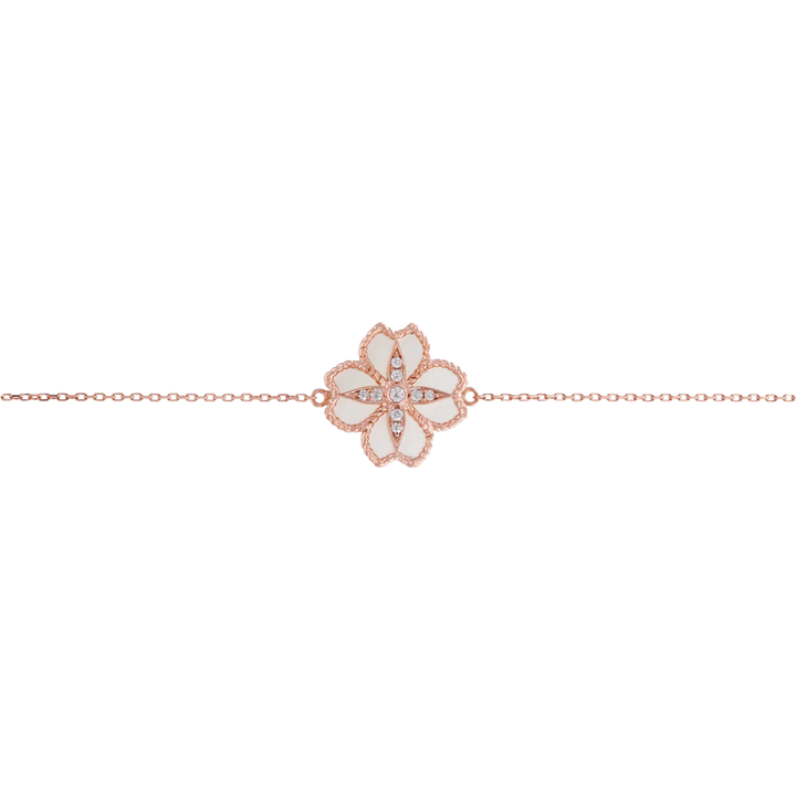 Mallow Flower Bracelets In 18K Rose Gold With VS-G Diamonds And MOP Stone