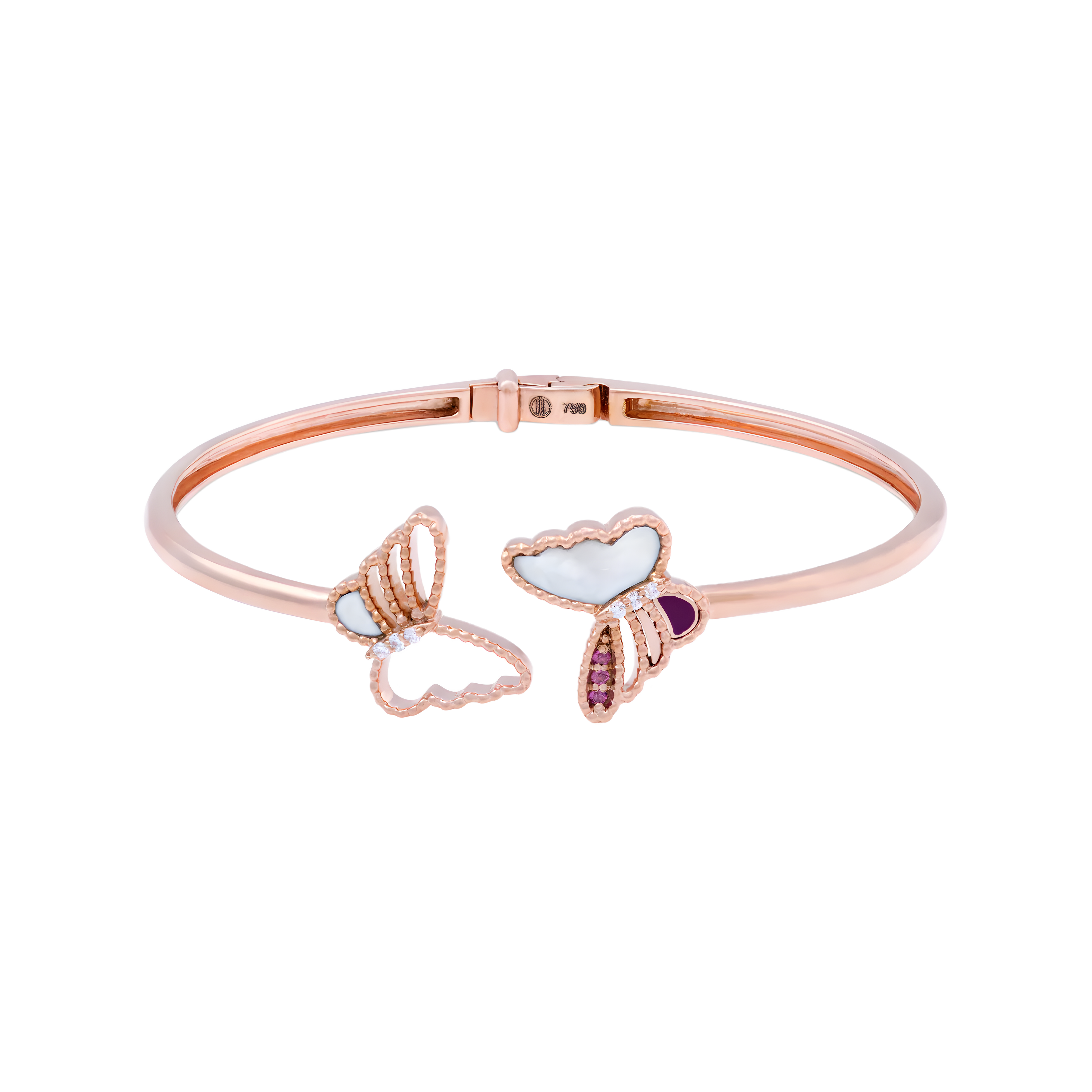 Fly Away Bangles In 18k Rose Gold With Purple Enamel, SI Diamonds