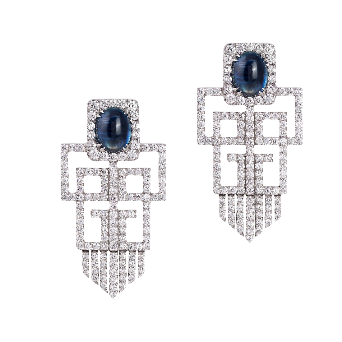 Art deco earrings inspired 18k white gold , adorned with VS-G diamonds