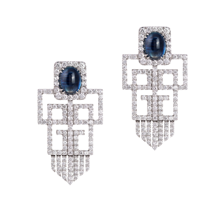 Art deco earrings inspired 18k white gold , adorned with VS-G diamonds