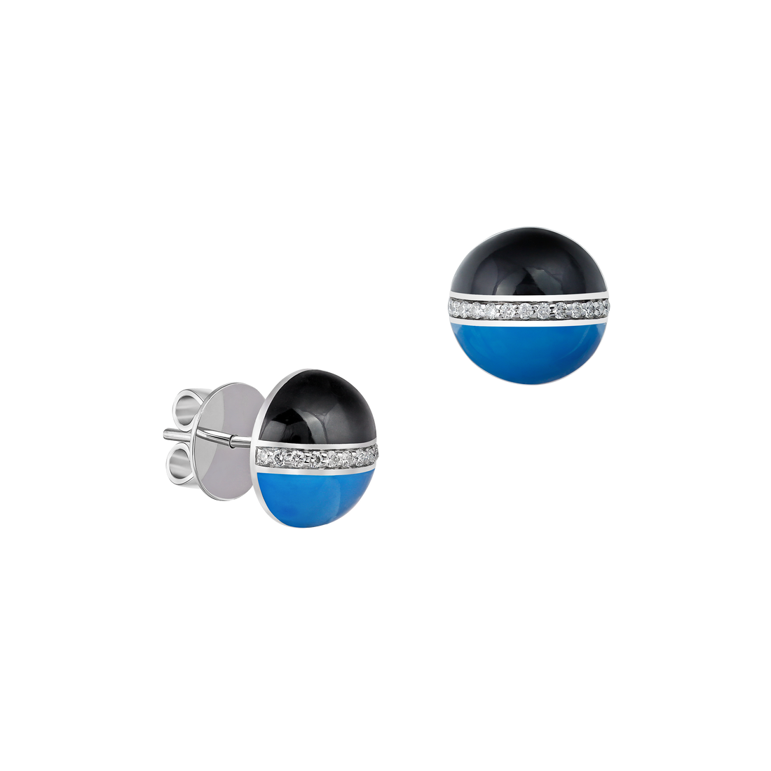 Stud earrings in 18K white gold with VS-G diamonds and turquoise enamel