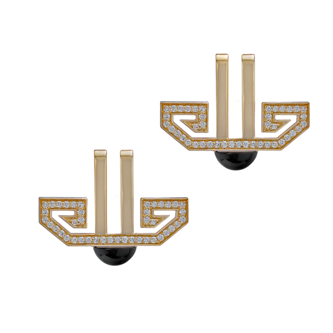 Art deco earrings inspired 18K yellow gold and VS-G diamonds earrings