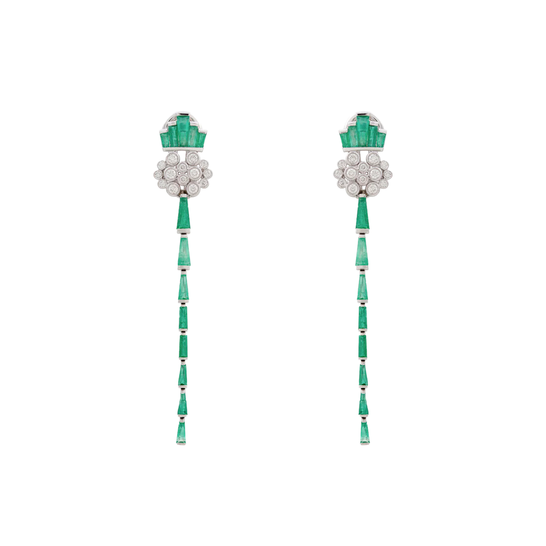 Emerald Earrings in 18K white gold with VS-G diamonds and Emerald stones