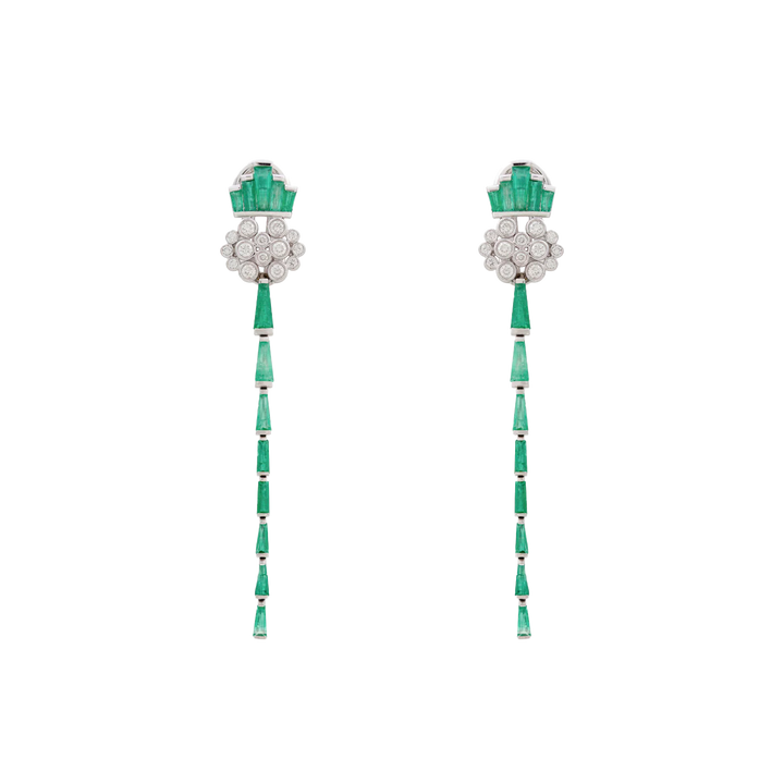 Emerald Earrings in 18K white gold with VS-G diamonds and Emerald stones