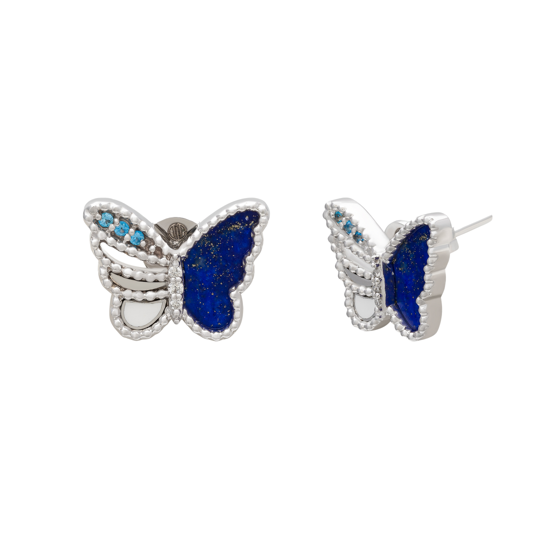 Earrings in 18k White Gold with Blue Sapphier & Enamel color - Butter Fly Collection