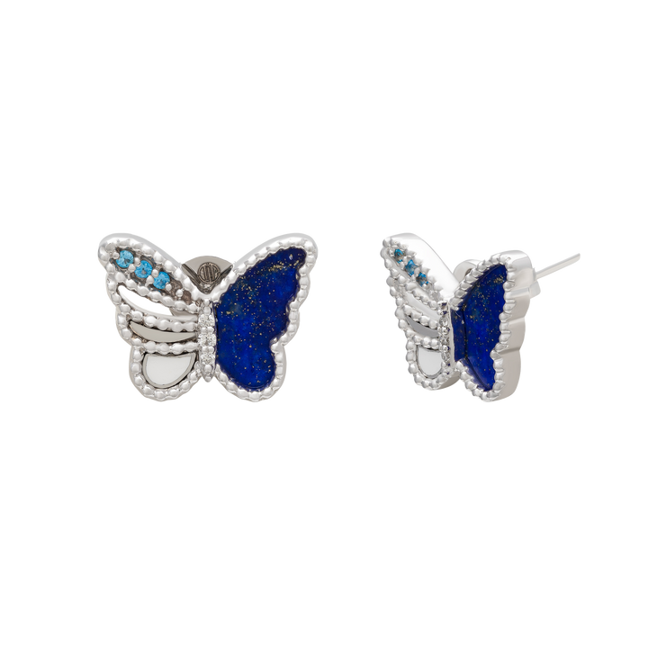 Earrings in 18k White Gold with Blue Sapphier & Enamel color - Butter Fly Collection