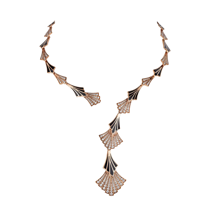 Brigitte Necklace in 18K yellow gold , adorned with VS-G diamonds and black enamel