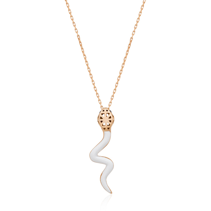 Snake Shape Pendant in 18k Rose Gold with Black Onyx Stone