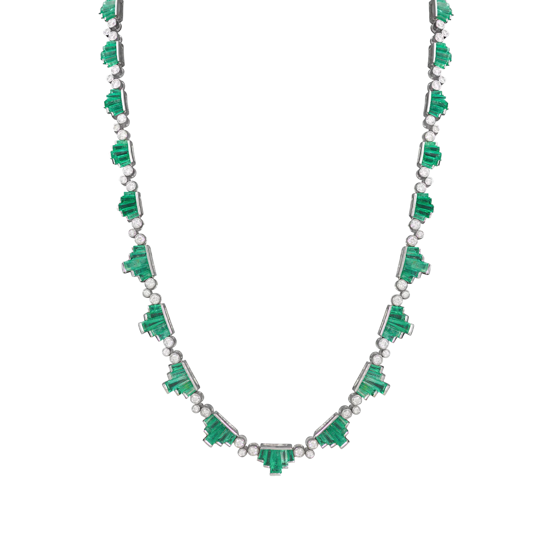 Emerald Necklace In 18K White Gold With VS-G Diamonds And Emerald Stones