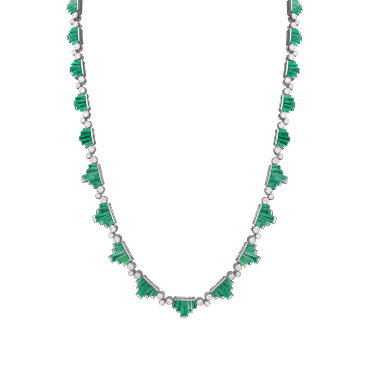 Emerald Necklace In 18K White Gold With VS-G Diamonds And Emerald Stones