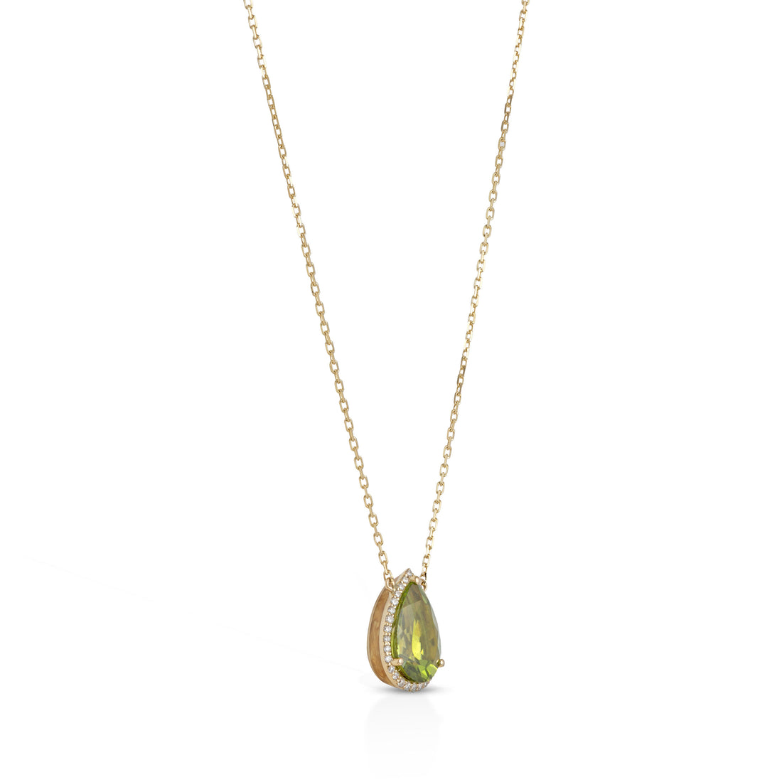 Eye Candy Pendant in 18K yellow gold  with VS-G diamonds, peridot, and gold swirl enamel