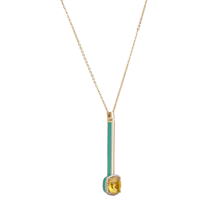 Eye Candy Pendant in18K yellow gold  with VS-G diamonds, citrine, and mint green enamel