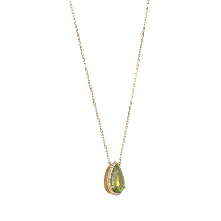 Eye Candy Pendant in 18K yellow gold  with VS-G diamonds, peridot, and gold swirl enamel