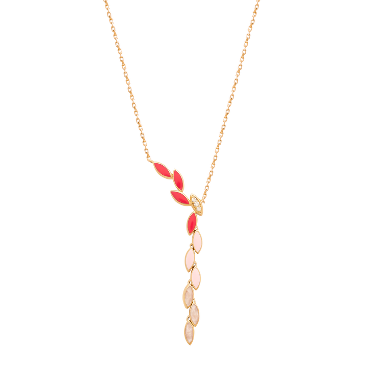 Leaves Necklace in 18k rose gold and SI diamonds with enamel pink