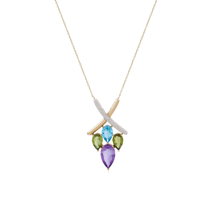 Eye Candy Necklace In 18K Yellow Gold With MOP Enamel, Peridot