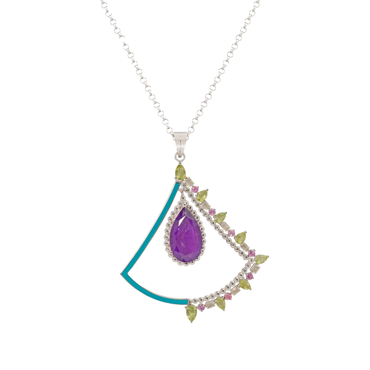 Carousel Necklace in 18K white gold with Amethyst, Peridot, Tourmaline