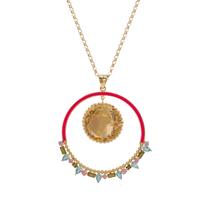 Carousel Necklace in 18K Yellow gold with Citrine, Peridot, Blue Topaz