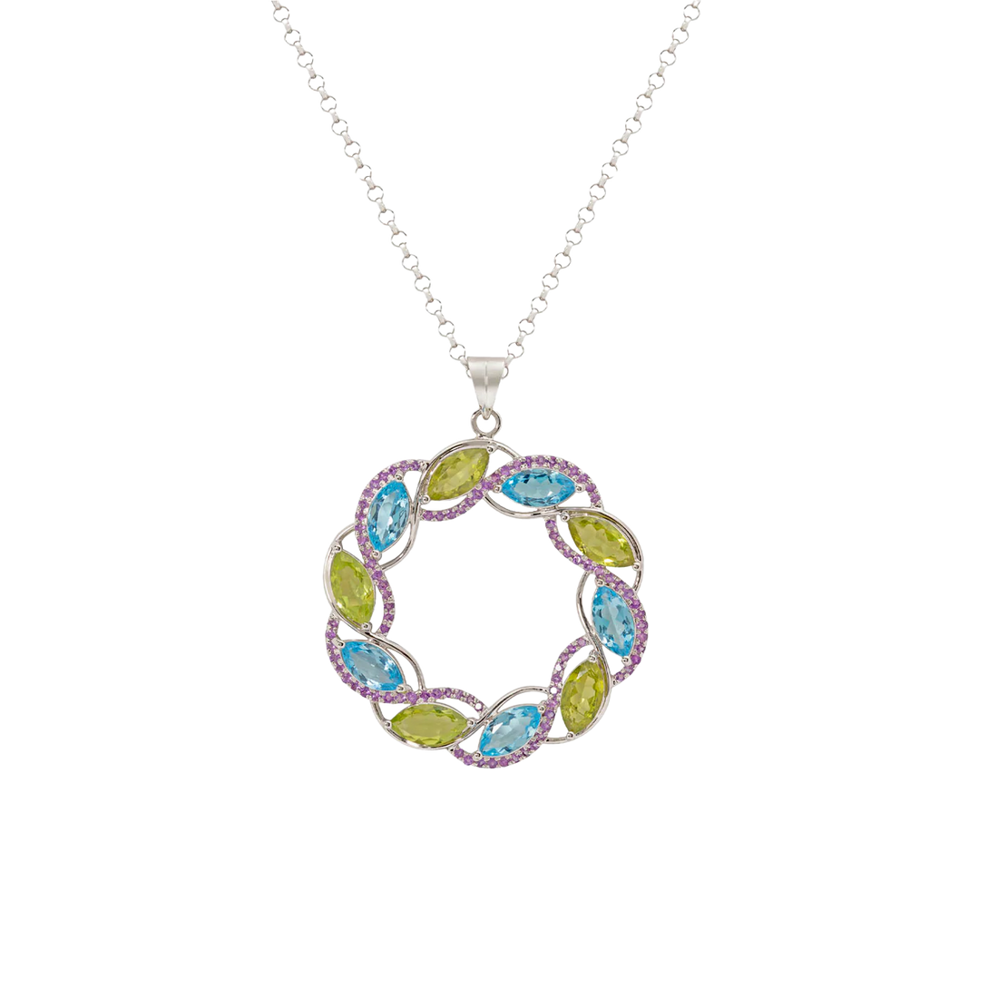 Carousel Necklace in 18K white gold with Amethyst, Peridot and Blue Topaz