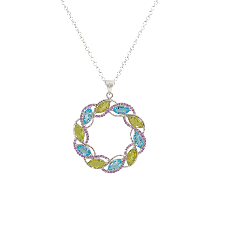 Carousel Necklace in 18K white gold with Amethyst, Peridot and Blue Topaz