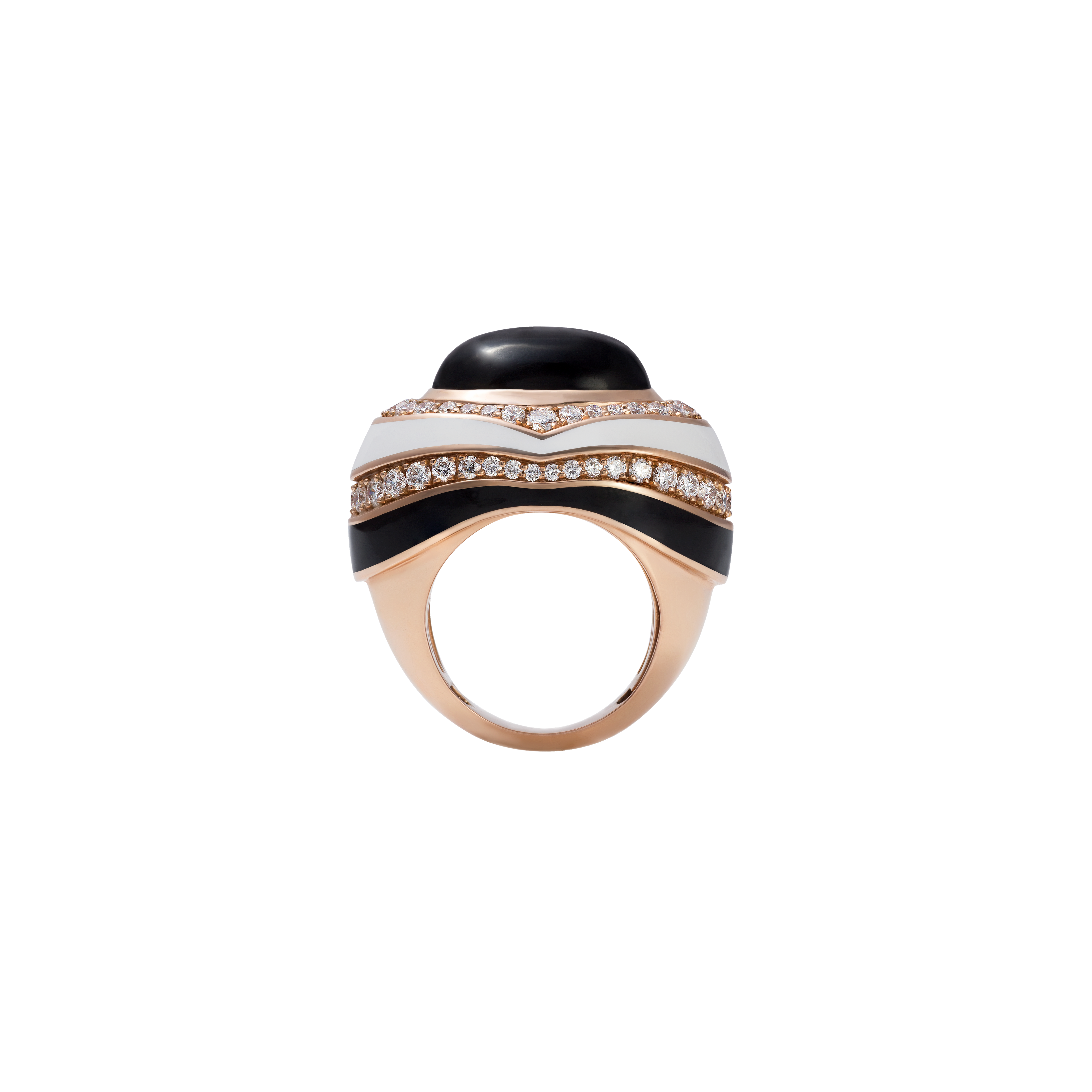 Ring in 18K rose gold with VS-G Diamonds and black/white enamel