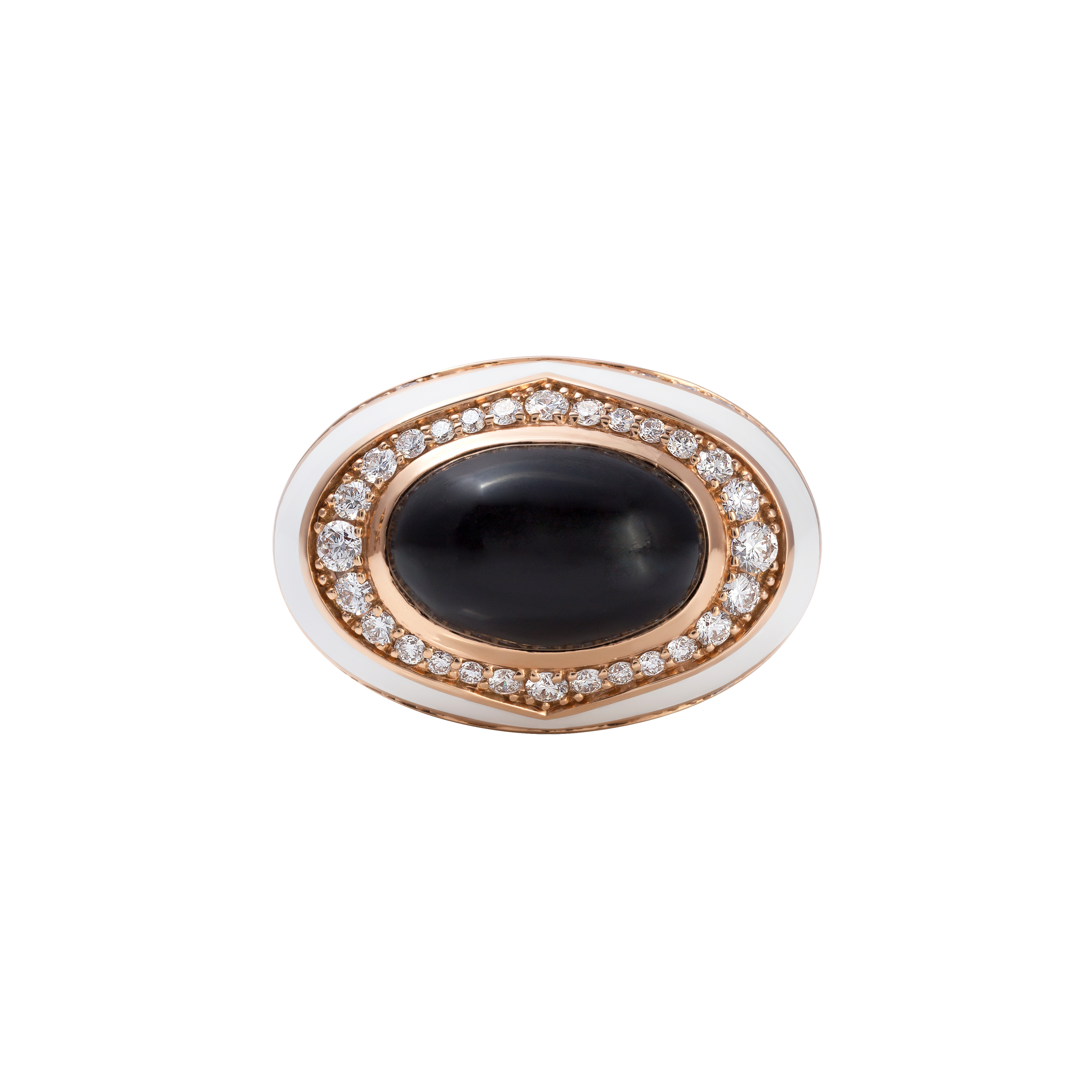 Ring in 18K rose gold with VS-G Diamonds and black/white enamel