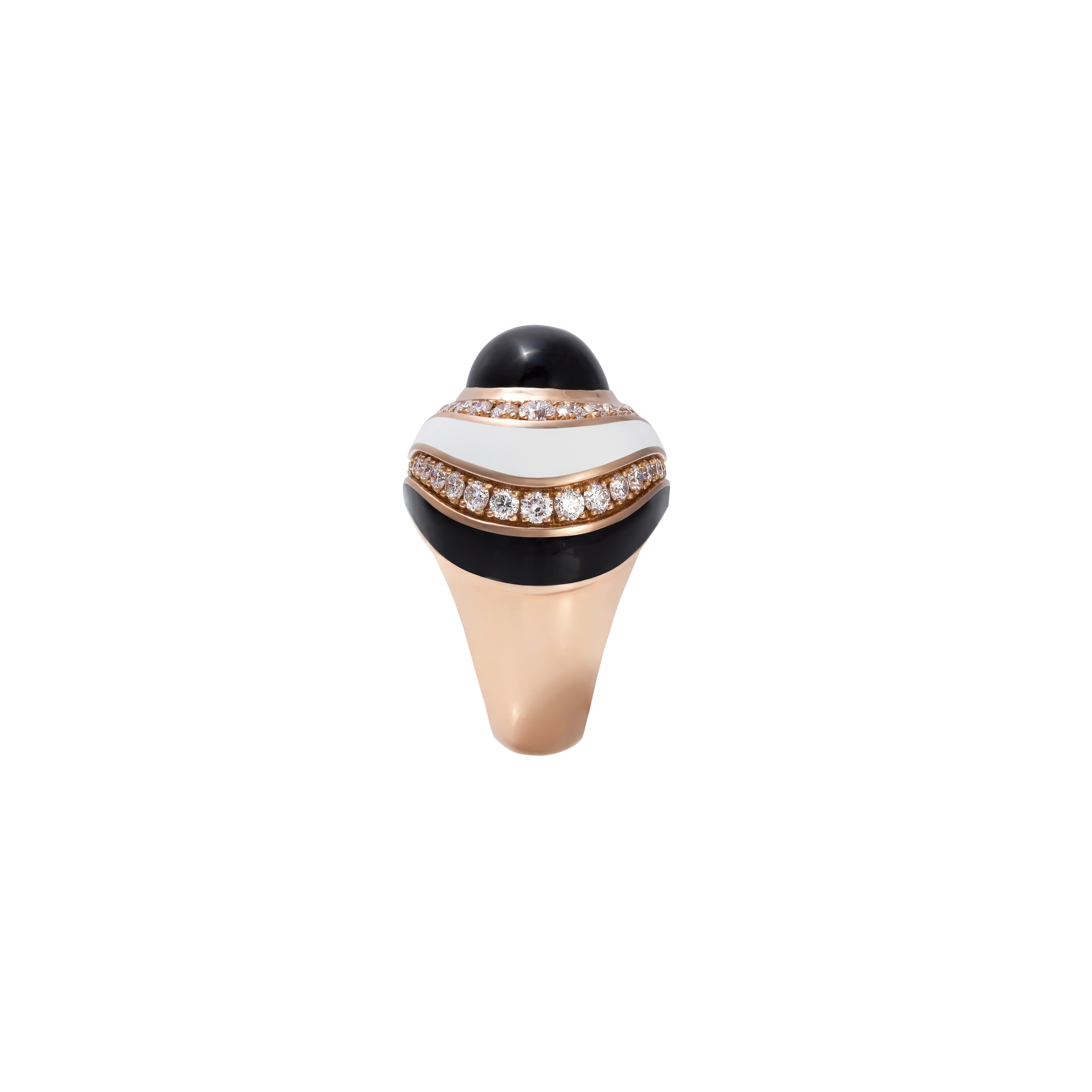 Ring in 18K rose gold with VS-G Diamonds and black/white enamel