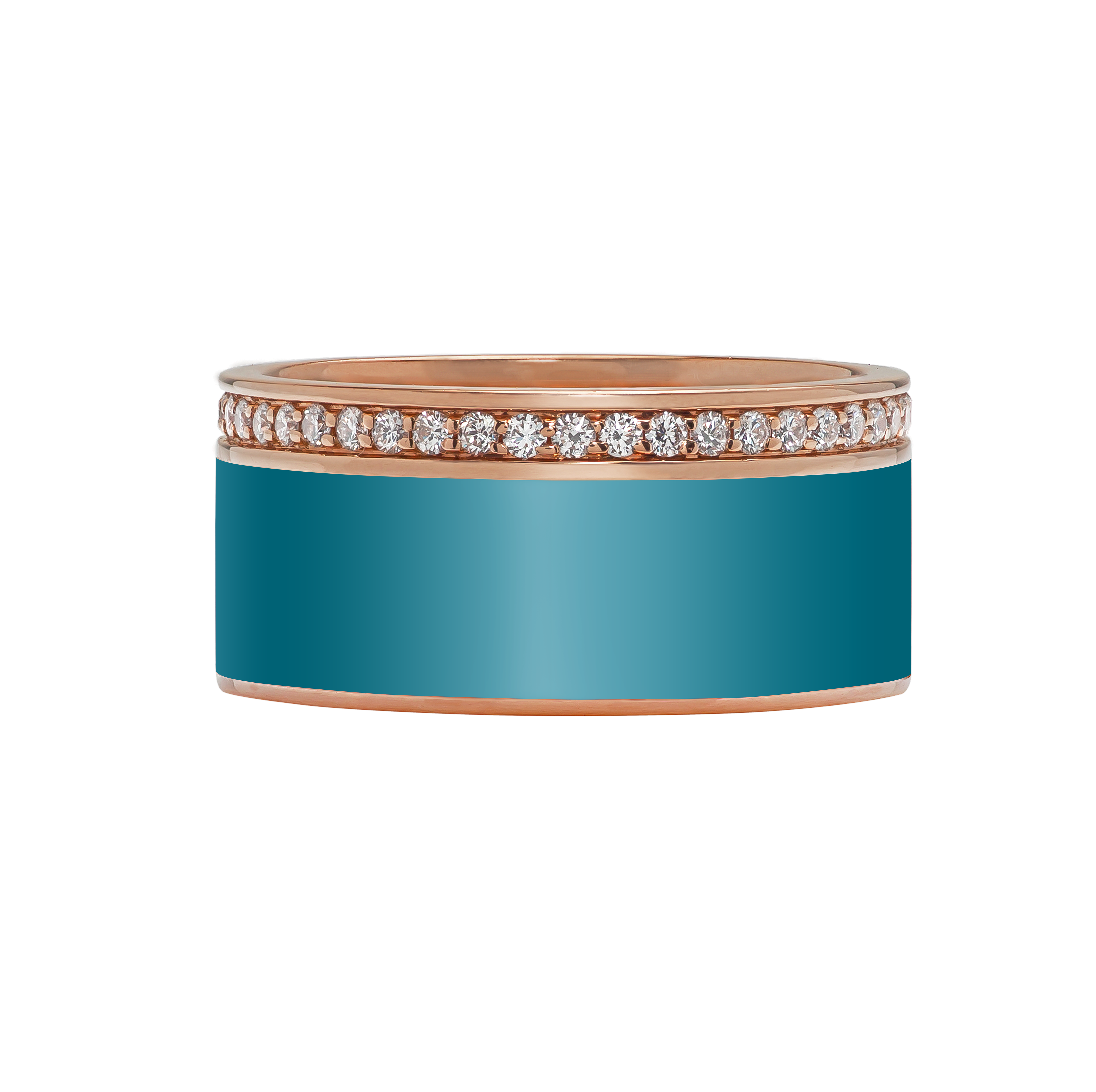 Ring In 18K Rose Gold With VS-G Diamonds And Turquoise Enamel