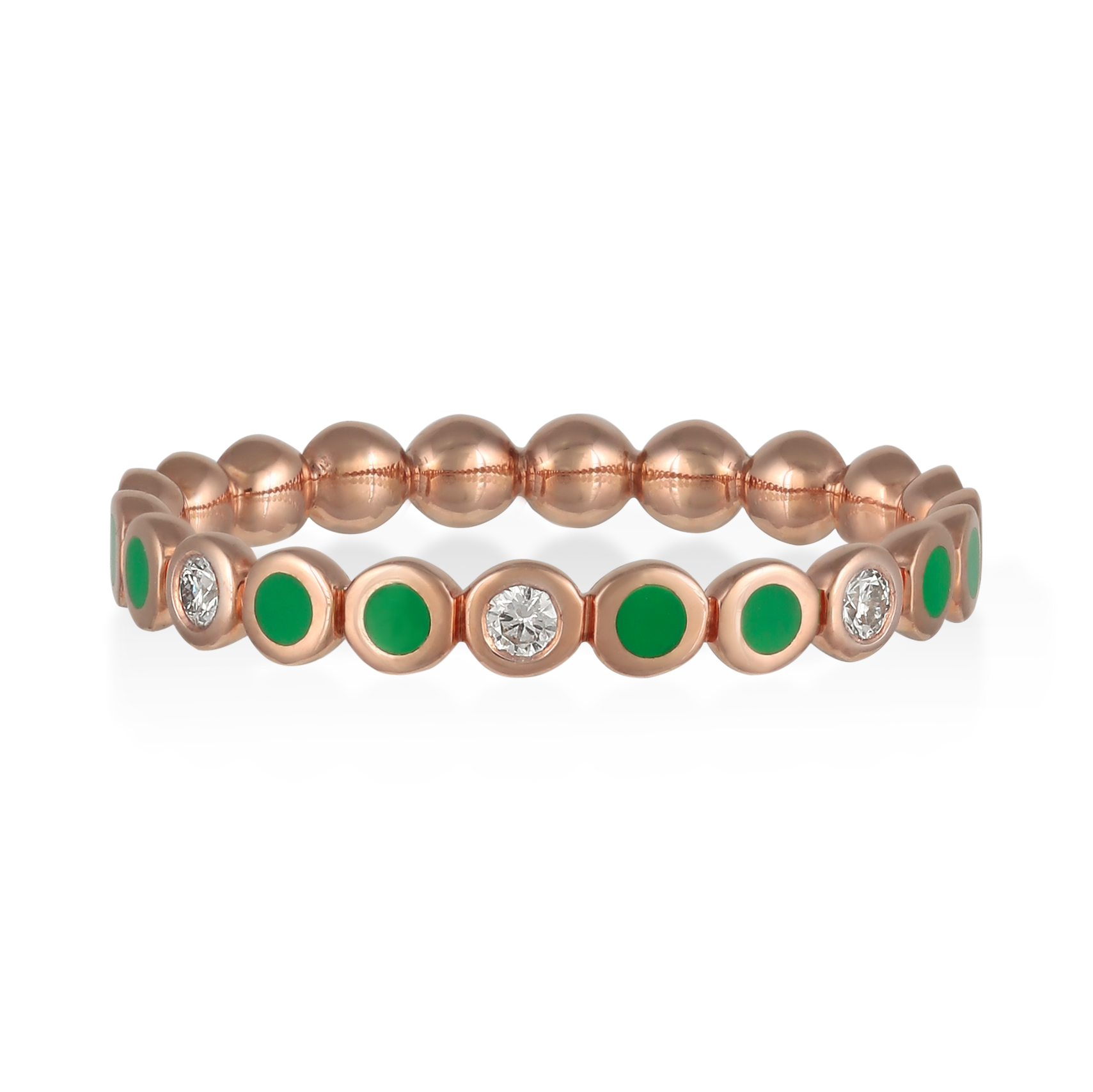 Ring in 18K rose gold with VS-G diamonds and green enamel