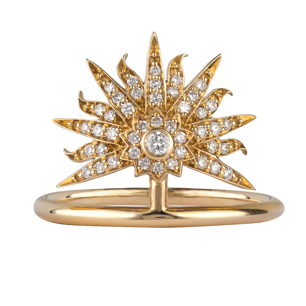 Sunburst Ring in 18K Yellow Gold with VS-G Diamond