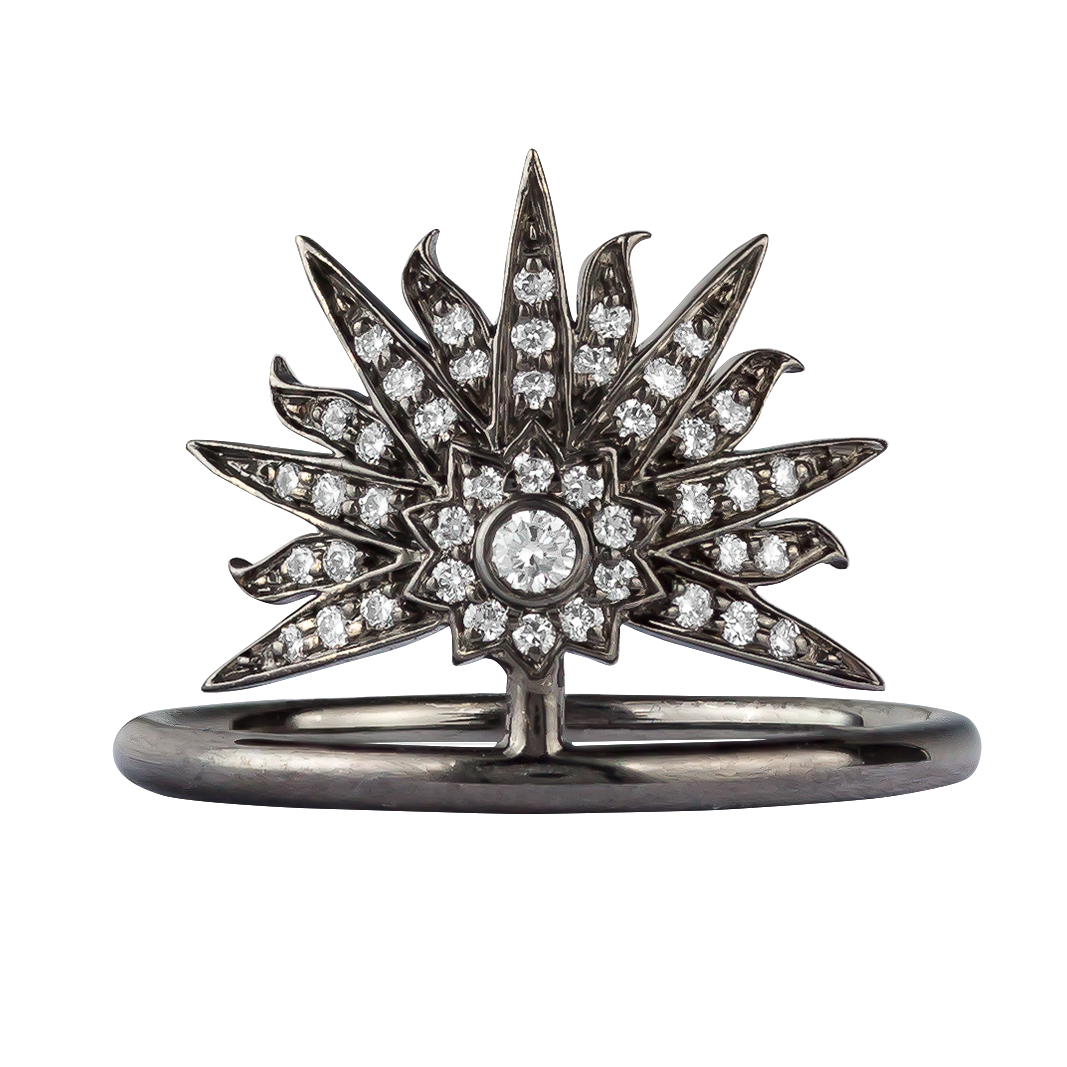 Sunburst Ring in 18K Black Gold with VS-G Diamond