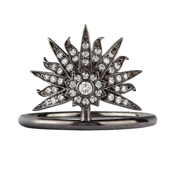 Sunburst Ring in 18K Black Gold with VS-G Diamond